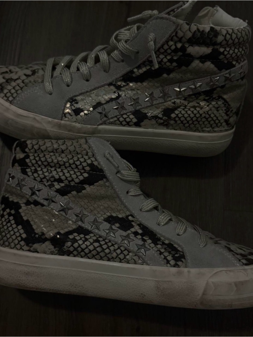 Steve Madden Gray Snake-Print High-Top Sneakers with Star Studs